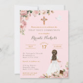 Eerste Heilige Communie Religieus Roze Meisje Kaart (Voorkant)