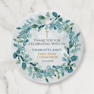 Eerste Heilige Communie Ronde Favor Tags Groen Bedankjes Labels