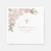 Eerste Heilige Communie Roos Bloemen Cocktail Servet (Voorkant)