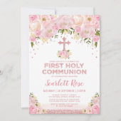 Eerste Heilige Communie Roos Goud Blush Roze Bloem Kaart (Voorkant)