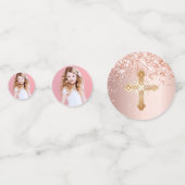 Eerste Heilige Communie roos gouden foto Confetti (Achterkanten)