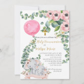 Eerste Heilige Communie Roze Ballon Eucalyptus Kaart (Voorkant)