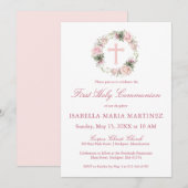 Eerste Heilige Communie Roze Bloemen Kaart (Voorkant / Achterkant)