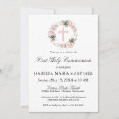 Eerste Heilige Communie Roze Bloemen Kaart (Voorkant)