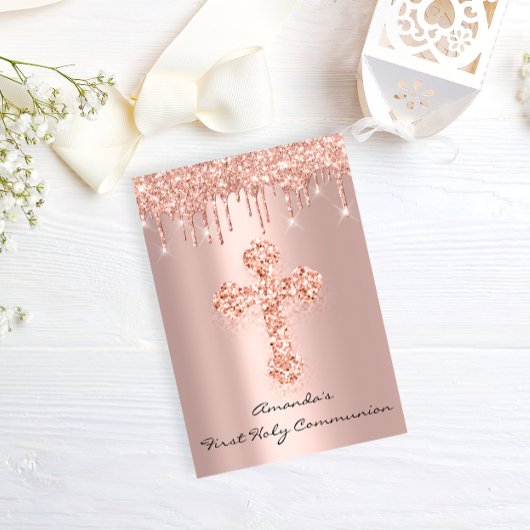 Eerste Heilige Communie Roze Drips Christelijk Kru Kaart