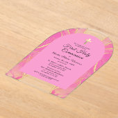Eerste Heilige Communie Roze Gouden Agaat Elegant Acryl Uitnodigingen (Laagn)