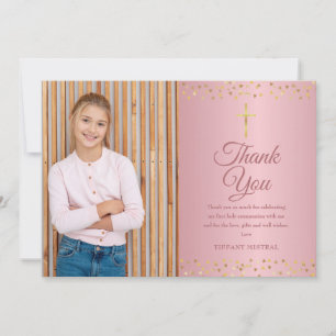 Eerste Heilige Communie Roze Gouden Hartjes Bedankkaart