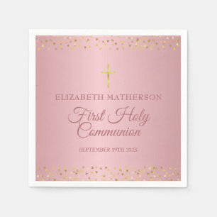 Eerste Heilige Communie Roze Gouden Hartjes Servet