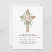 Eerste Heilige Communie roze Roos Greenery Inv Kaart (Voorkant)