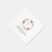 Eerste Heilige Communie Roze Roze Bloemen Kruis Servet