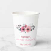 Eerste Heilige Communie Roze Roze Kruis Papieren Bekers (Achterkant)