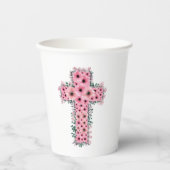 Eerste Heilige Communie Roze Roze Kruis Papieren Bekers (Voorkant)