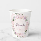 Eerste Heilige Communie Roze Rozen Papieren Bekers (Voorkant)