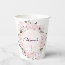 Eerste Heilige Communie Roze Rozen Papieren Bekers