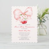 Eerste Heilige Communie Roze strik Cherry Kaart (Staand voorkant)