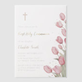 Eerste Heilige Communie roze tulpen Vellum Uitnodigingen (Voorkant)