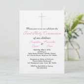Eerste Heilige Communie Roze Twin Invitations Kaart (Staand voorkant)