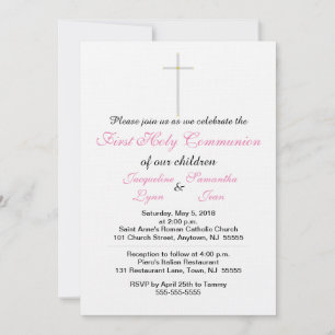 Eerste Heilige Communie Roze Twin Invitations Kaart