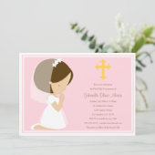Eerste Heilige Communie - Roze | Uitnodiging (Staand voorkant)