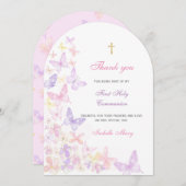 Eerste Heilige Communie Roze Vlinder Dank u Kaart (Voorkant / Achterkant)