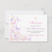 Eerste Heilige Communie Roze Vlinder Meisje Dank j (Voorkant)