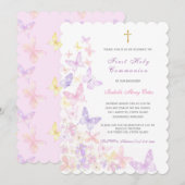 Eerste Heilige Communie Roze Vlinder Meisje Kaart (Voorkant / Achterkant)