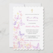 Eerste Heilige Communie Roze Vlinder Meisje Kaart (Voorkant)