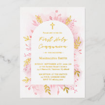 Eerste Heilige Communie roze waterverf