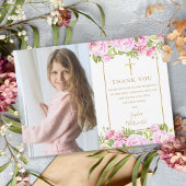 Eerste Heilige Communie Rozen Bloem Foto Bedankkaart