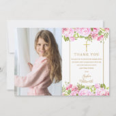 Eerste Heilige Communie Rozen Bloem Foto Bedankkaart (Voorkant)