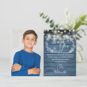 Eerste Heilige Communie Rustieke Slingers Foto Bedankkaart (Staand voorkant)