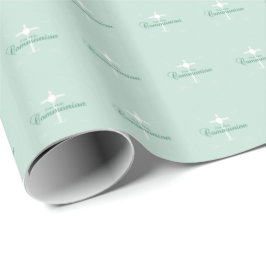 Eerste Heilige Communie, Schrift in Zacht Groen Cadeaupapier