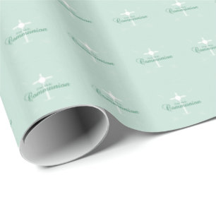 Eerste Heilige Communie, Schrift in Zacht Groen Cadeaupapier