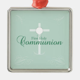 Eerste Heilige Communie, Schrift in Zacht Groen Metalen Ornament