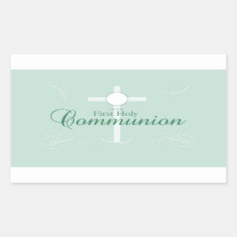 Eerste Heilige Communie, Schrift in Zacht Groen Rechthoekige Sticker