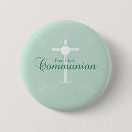 Eerste Heilige Communie, Schrift in Zacht Groen Ronde Button 5,7 Cm