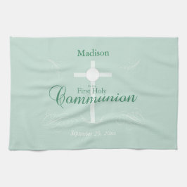 Eerste Heilige Communie, Schrift in Zacht Groen Theedoek