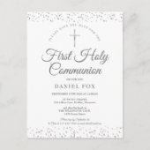 Eerste Heilige Communie Silver Save the Date Photo Aankondigingskaart (Voorkant)
