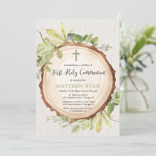 Eerste Heilige Communie Spaanse taal rustieke jong Kaart (Staand voorkant)