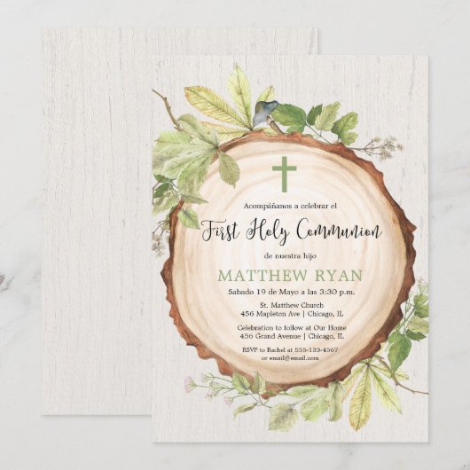 Eerste Heilige Communie Spaanse taal rustieke jong Kaart (Voorkant / Achterkant)