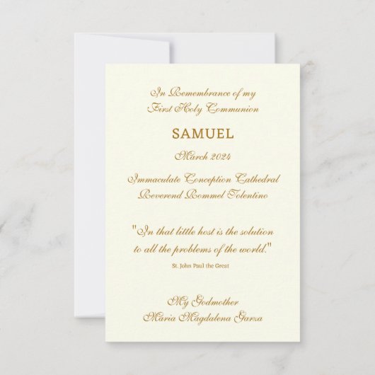 EERSTE HEILIGE COMMUNIE - ST. JOHN PAUL THE GREAT NOTITIEKAARTJE (Achterkant)