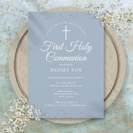 Eerste Heilige Communie Stofblauw Zilveren Sterren Save The Date