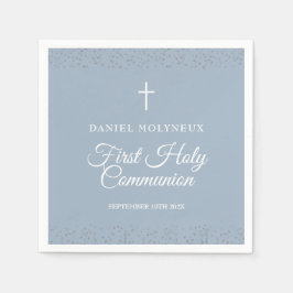 Eerste Heilige Communie Stofblauw Zilveren Sterren Servet