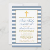 Eerste Heilige Communie Stoffig Blauw Gestreept Go Kaart (Voorkant)