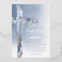 Eerste Heilige Communie stoffig blauw kruis