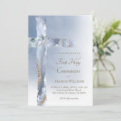 Eerste Heilige Communie stoffige blauwe agaat Heil Kaart (Staand voorkant)