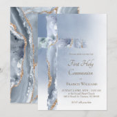 Eerste Heilige Communie stoffige blauwe agaat Heil Kaart (Voorkant / Achterkant)