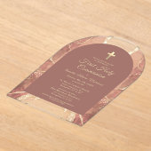 Eerste Heilige Communie Struik Roze Gouden Agaat Acryl Uitnodigingen (Laagn)