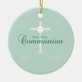 Eerste Heilige Communie, tekst in zachte groene kl Keramisch Ornament