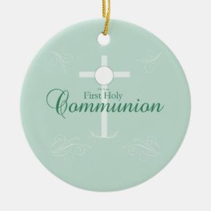 Eerste Heilige Communie, tekst in zachte groene kl Keramisch Ornament